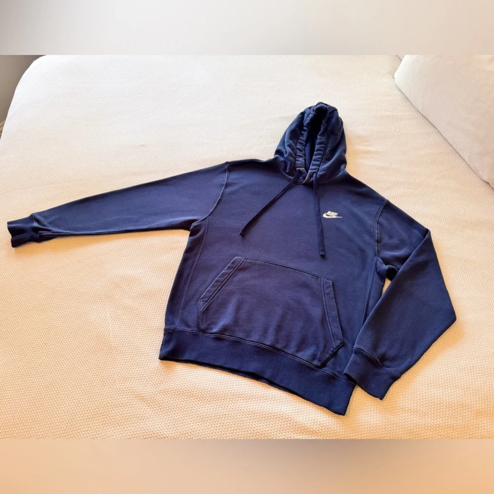 NIKE Navy Blue Fleece Hoodie Sweatshirt w Front Kangaroo Pocket